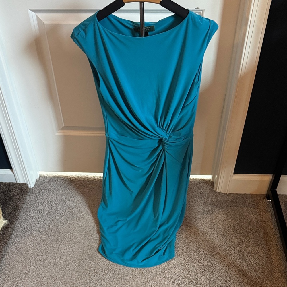 Lauren Ralph Lauren Teal Knot-Waist Midi Dress